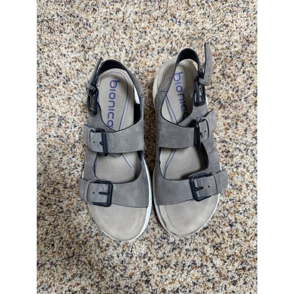 BIONICA Olin Leather Buckle Platform Sandal Shoes Olive Brown Size 8 - Picture 4 of 11